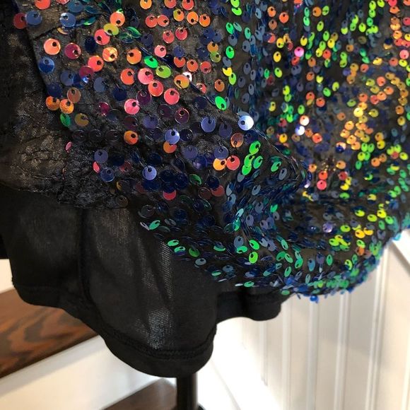LUCY IN THE SKY Los Angeles Rainbow Black Sequin Mini Dress Sz Small - Picture 5 of 16